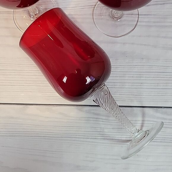 Colony Saturn Red water goblet 7 1/4" clear twisted stems 10 pieces - Picture 3 of 9